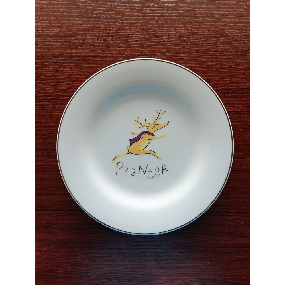 Pottery Barn PRANCER Reindeer Salad Dessert Plate 8” Christmas Silver Rimmed EUC